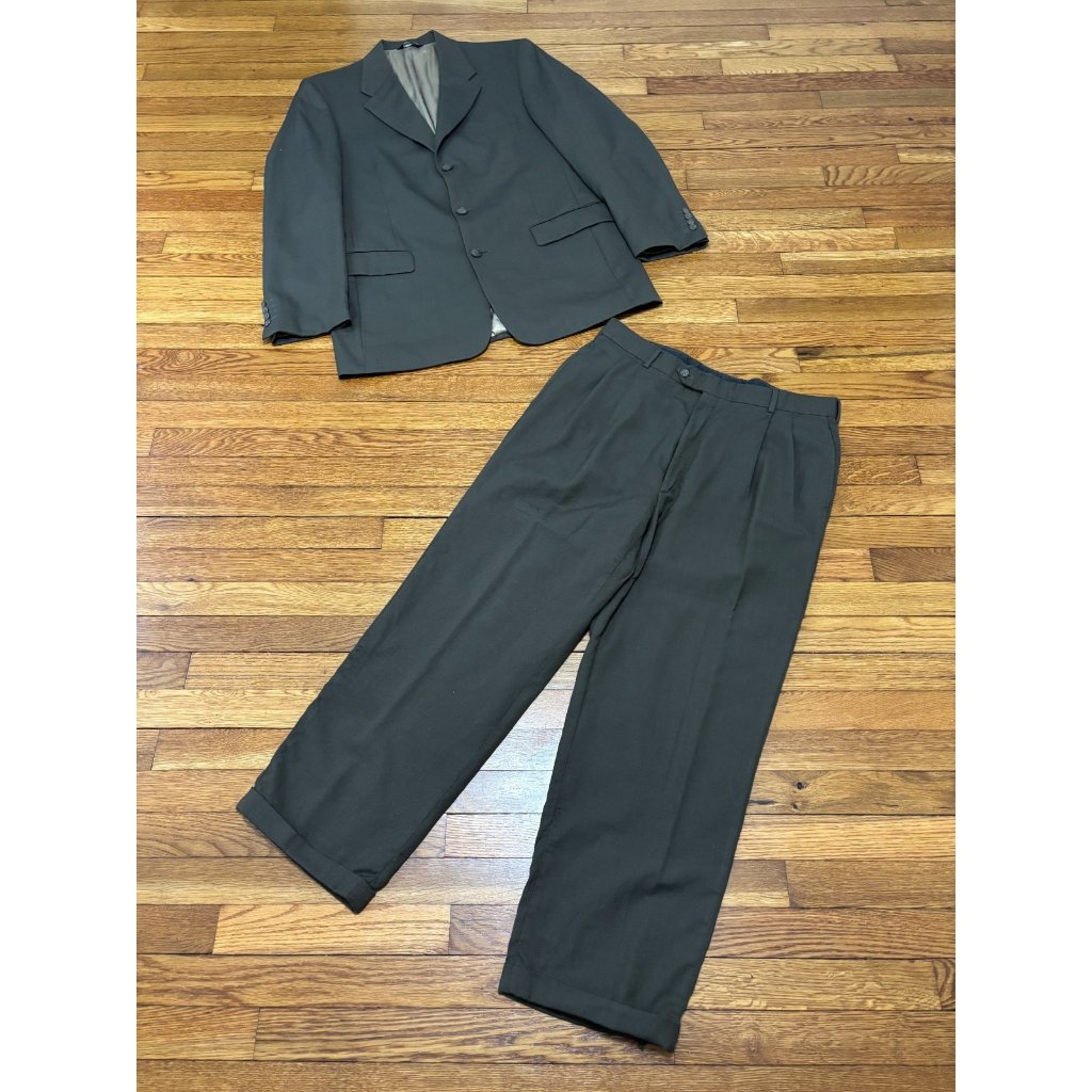 Claiborne Mens Suit Sz 42l Blazer Jacket 36x27 Dress Pants Green Worsted Wool